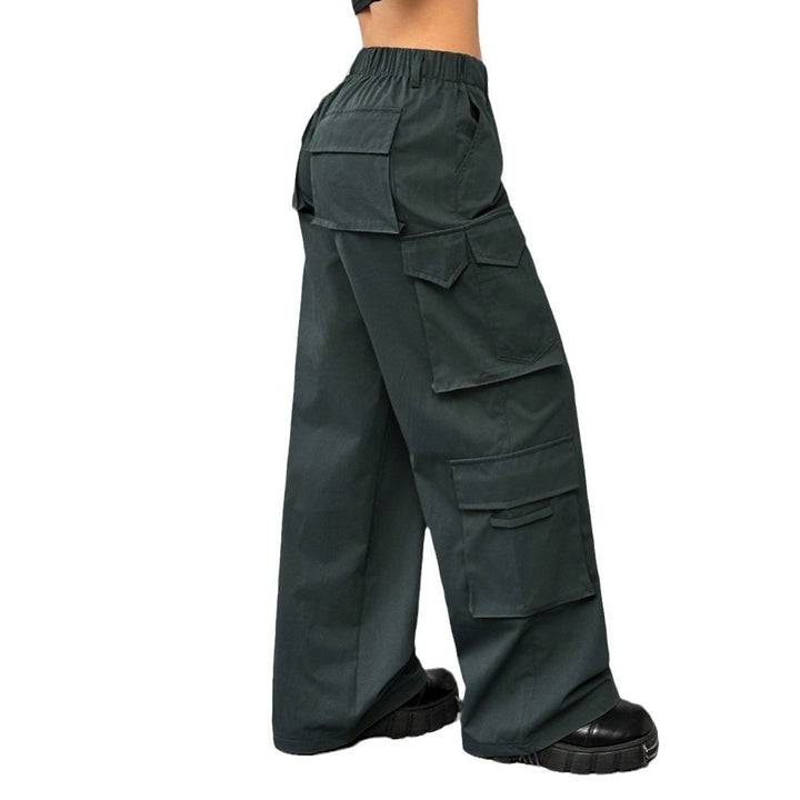 Casual Pants Elastic Waist High Waist Wide-leg Workwear Trousers