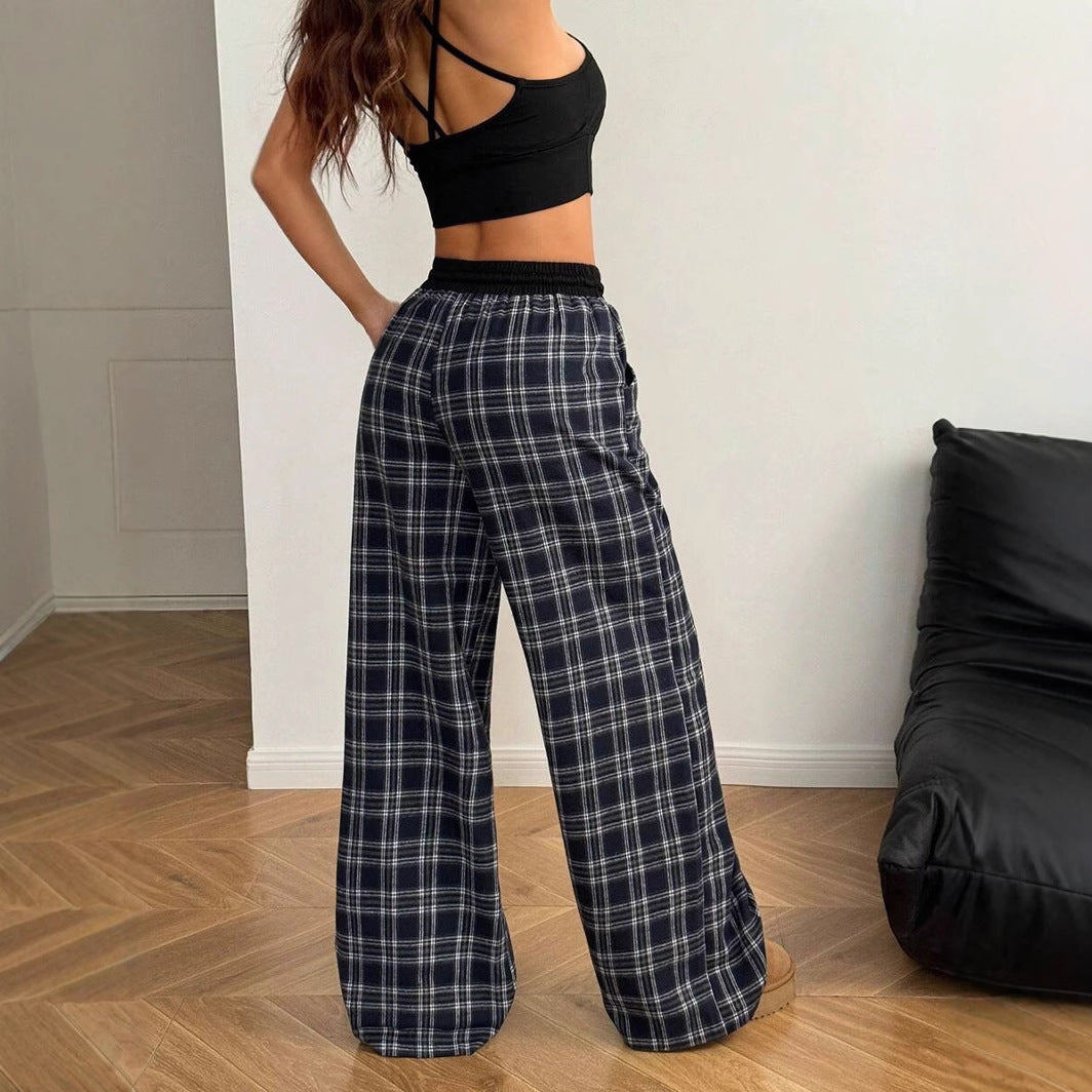 Retro Plaid Loose Casual Pants Fashion Sports Straight Pants