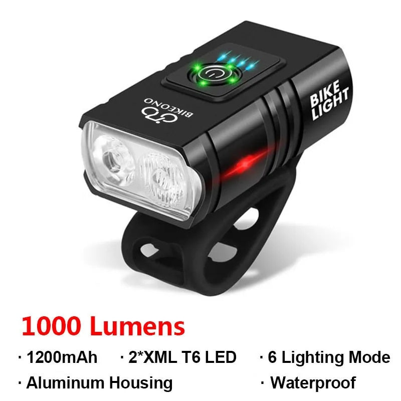 Ultra-Bright 1000LM LED Bike Light - USB Rechargeable High/Low Beam Cycling Flashlight