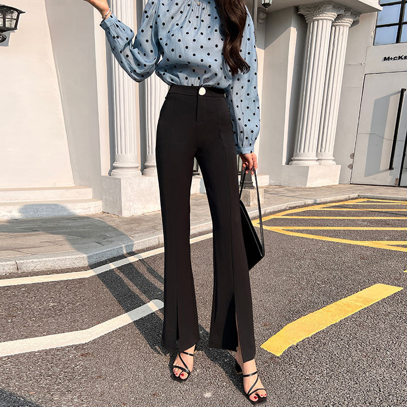 Women's Temperament High Waist Slim Slit Flared Pants