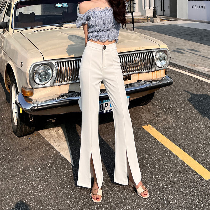 Women's Temperament High Waist Slim Slit Flared Pants