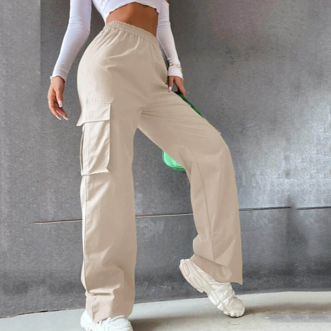 Beltless Trousers High Waist Wide Leg Straight