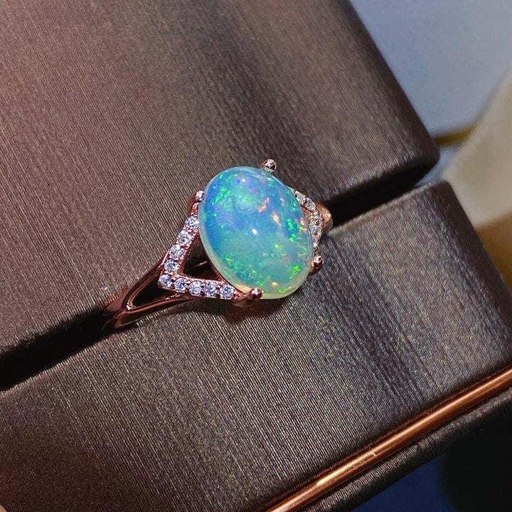 925 Silver Inlaid Natural Australian Opal Ring - Trendha