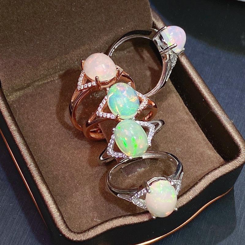 925 Silver Inlaid Natural Australian Opal Ring - Trendha