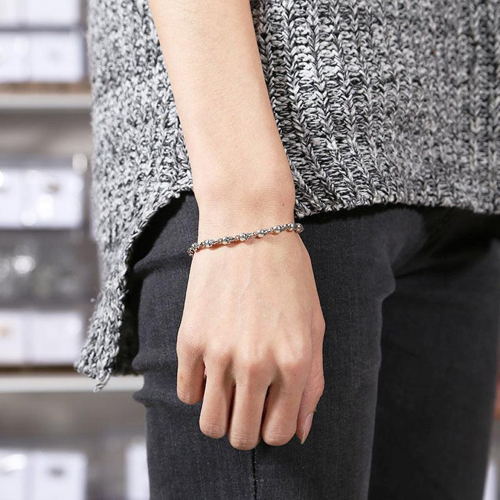 925 Sterling Silver Fashion Trendy Jewelry Vintage Thai Silver Skull Bracelet Personality Female Student Thin Chain - Trendha