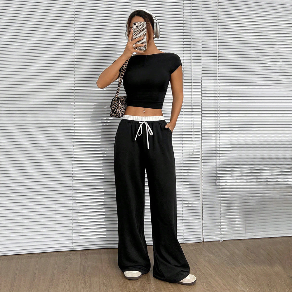 Straight Casual Pants Loose Elastic Waist Mop Trousers