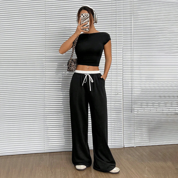 Straight Casual Pants Loose Elastic Waist Mop Trousers