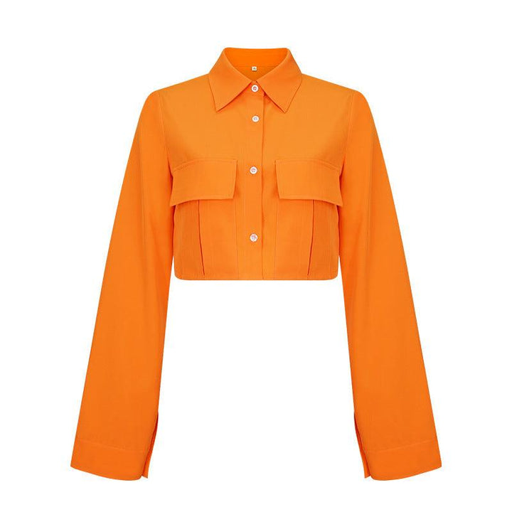 Autumn New Fashion Solid Pocket Short Shirt - Trendha