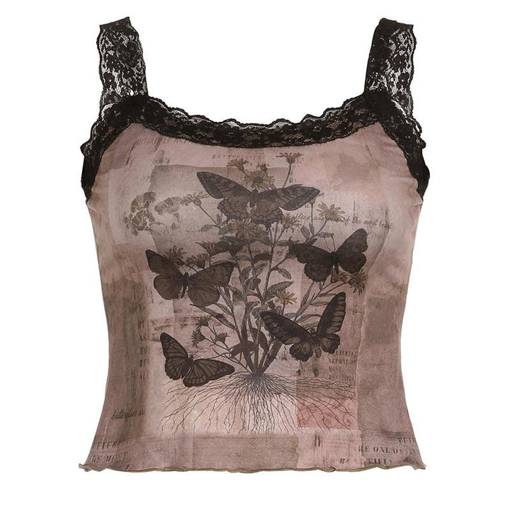 Black Lace Patchwork Sleeveless Top - Trendha
