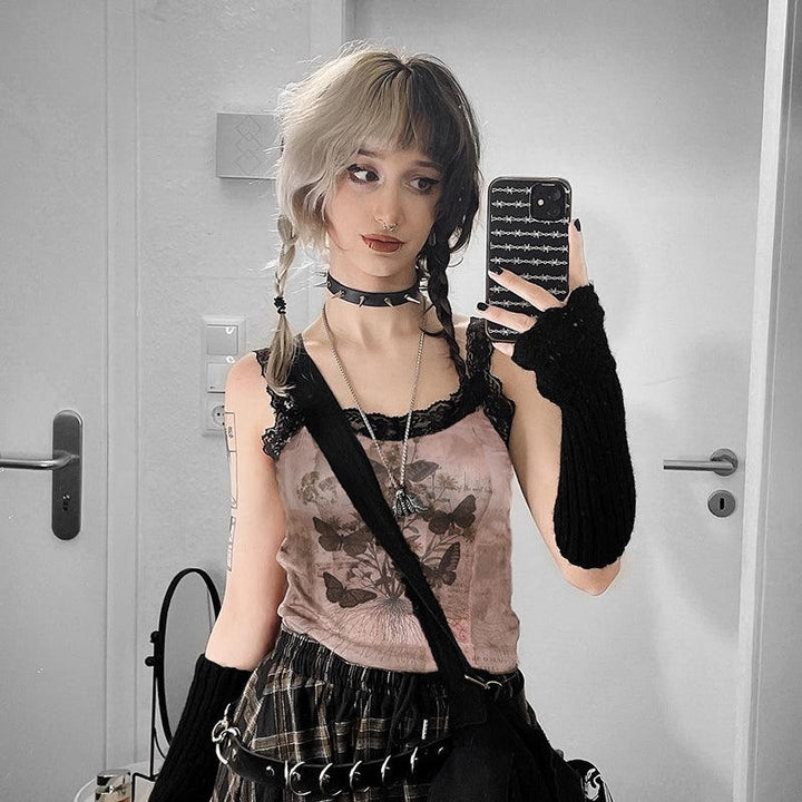 Black Lace Patchwork Sleeveless Top - Trendha