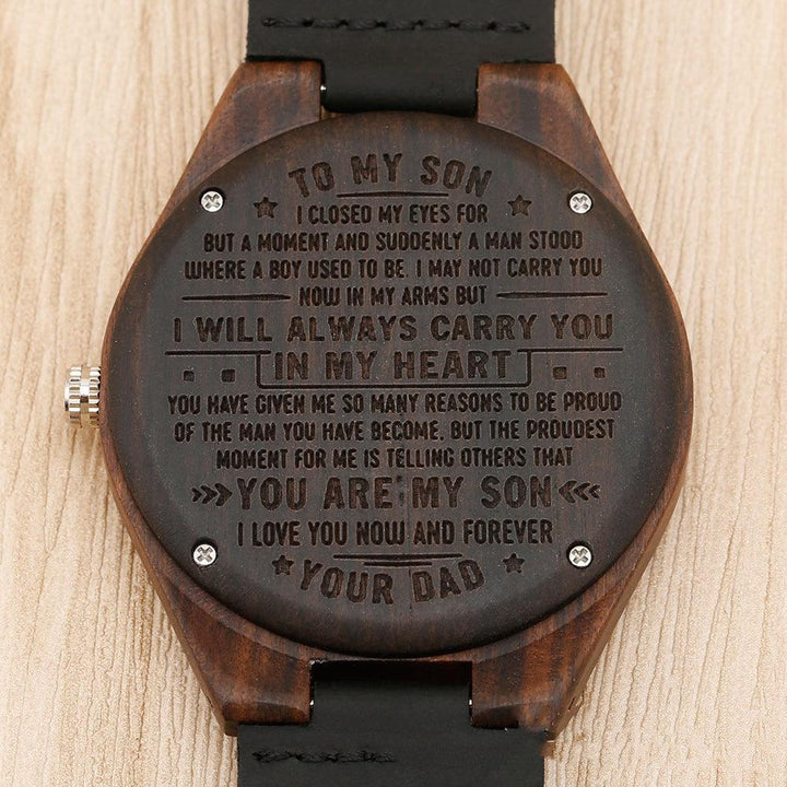 Brown Dial Wood Case Back Lettering Watch - Trendha