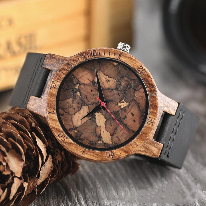Casual Wooden Men's Watch Broken Leaf Wooden Face - Trendha