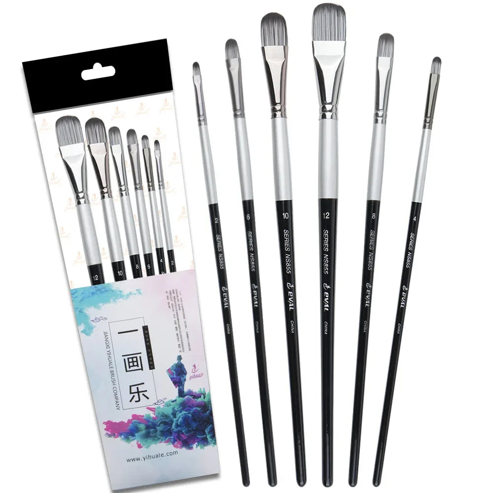 6-Piece Artist Paint Brush Set - Nylon Hair for Acrylic & Watercolor