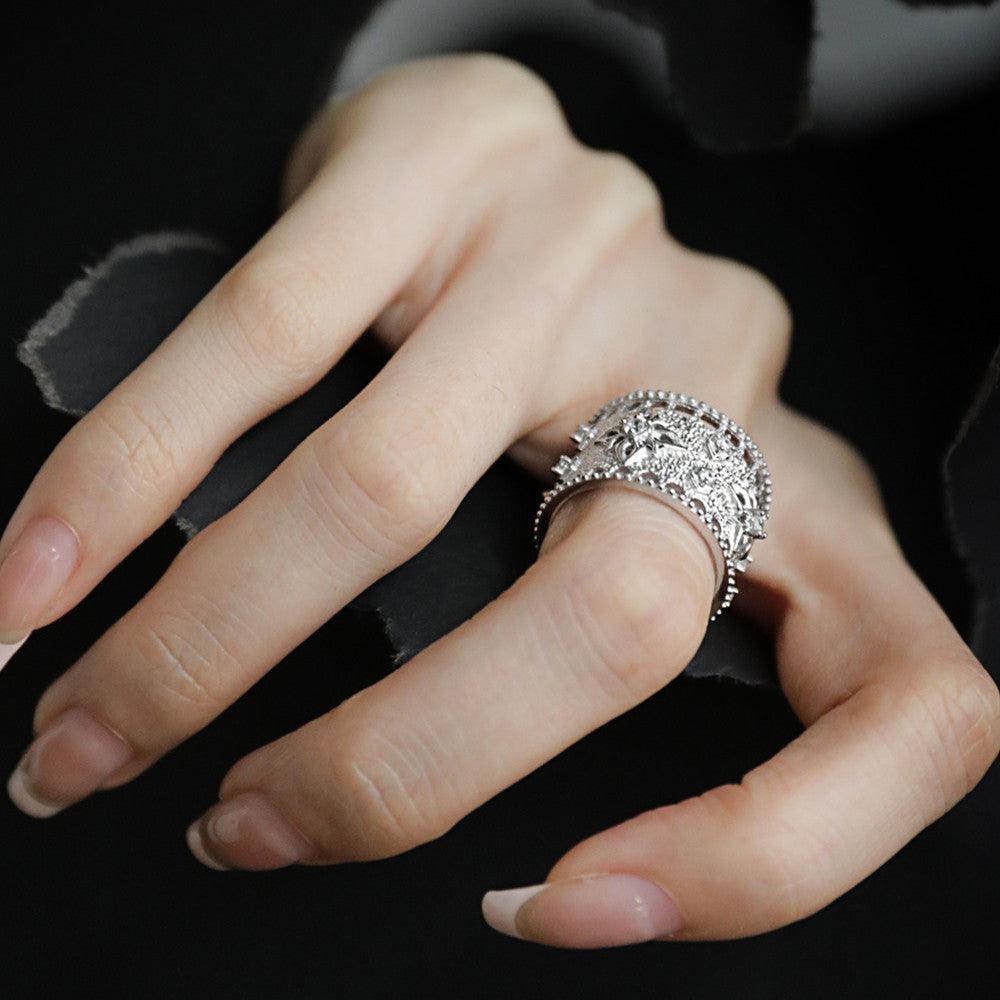 Color-blocking Snowflake Starlight Wide Ring - Trendha