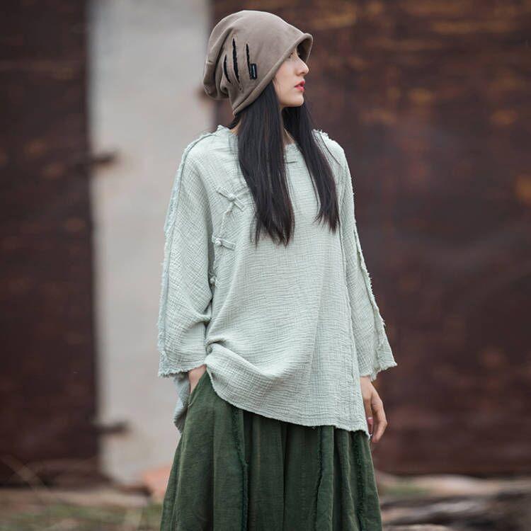 Double-layer Cotton Stone Washed Brushed Artistic All-match T-shirt - Trendha