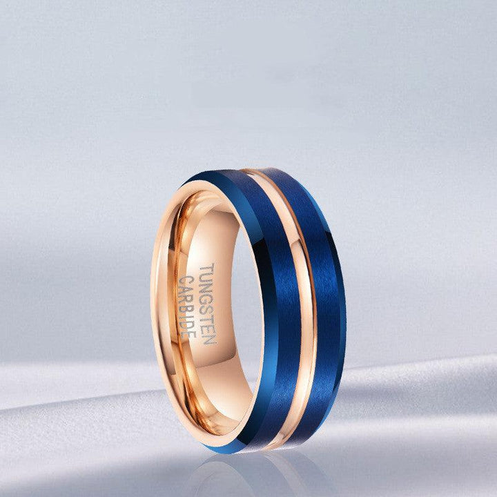 Electroplated Blue Gold Men's Tungsten Steel Ring - Trendha