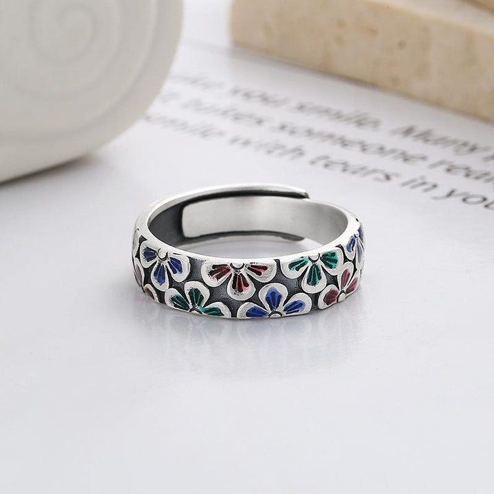 Epoxy Colored Glaze Flowers Print Ring - Trendha