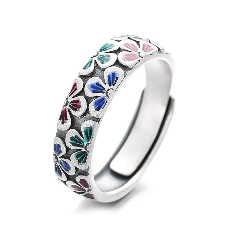 Epoxy Colored Glaze Flowers Print Ring - Trendha