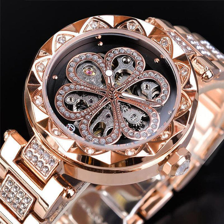 European And American Ladies Fashion Casual Rhinestone Hollow Mechanical Waterproof - Trendha