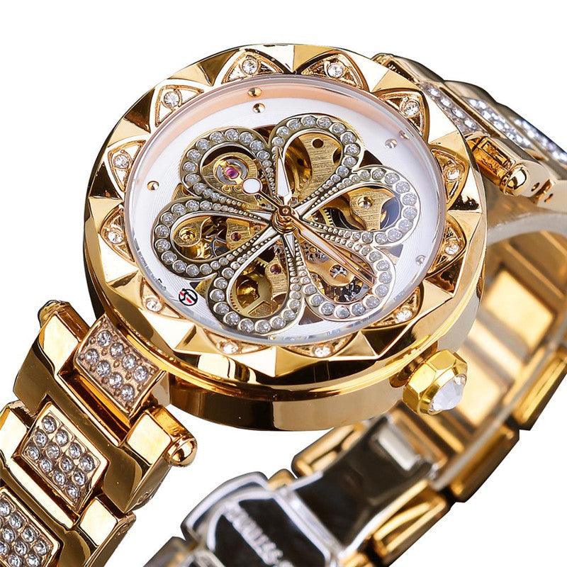 European And American Ladies Fashion Casual Rhinestone Hollow Mechanical Waterproof - Trendha