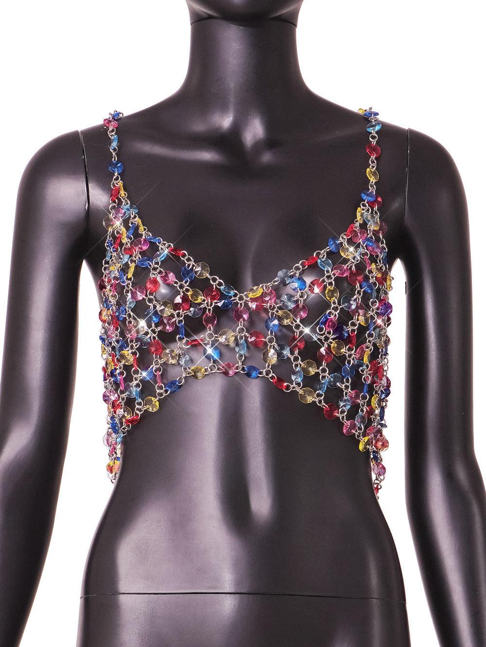 Fashion Color Gem Stitching Vest - Trendha