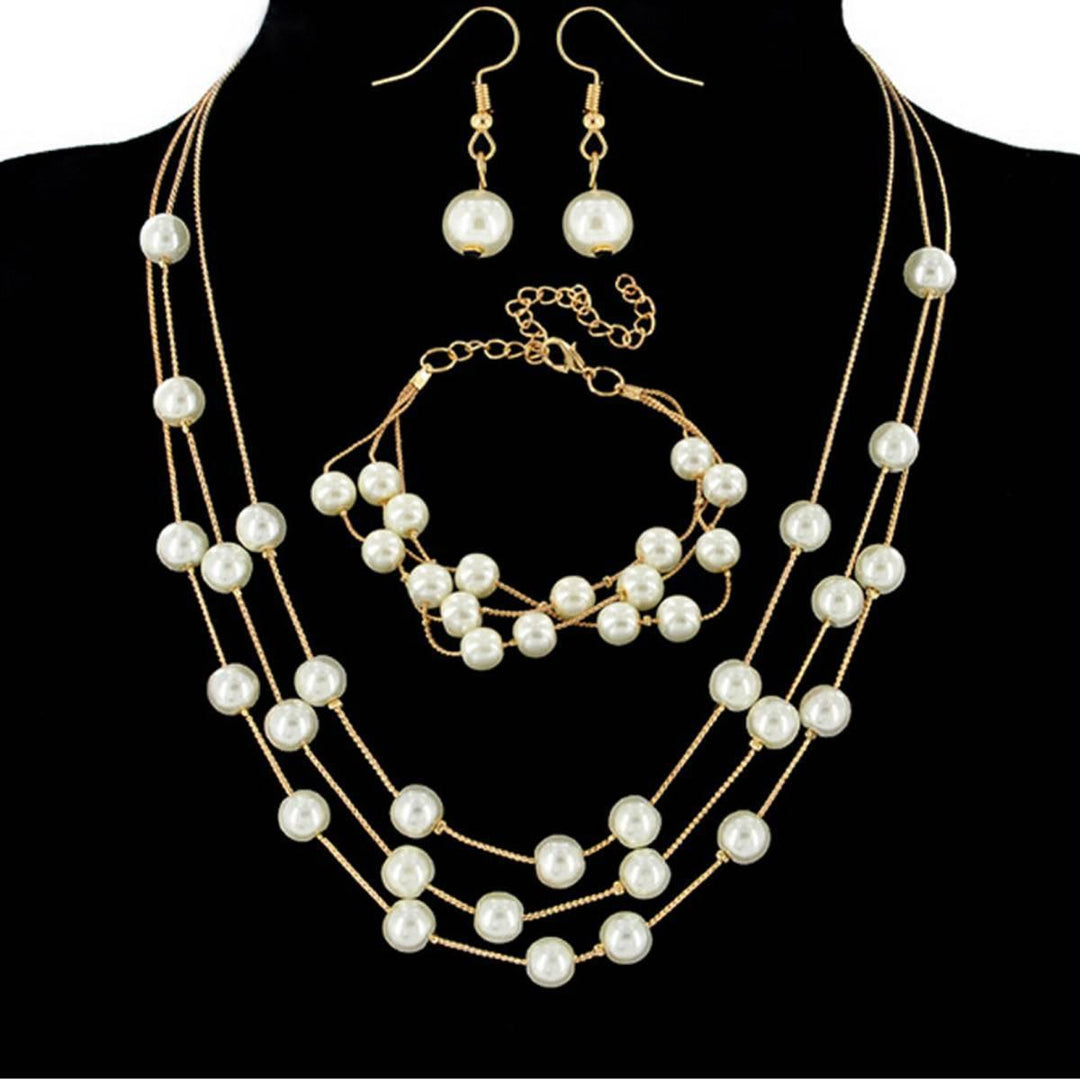 Fashion Creative Diamond Full Diamond Round Watch Pearl Bracelet Earring Necklace - Trendha