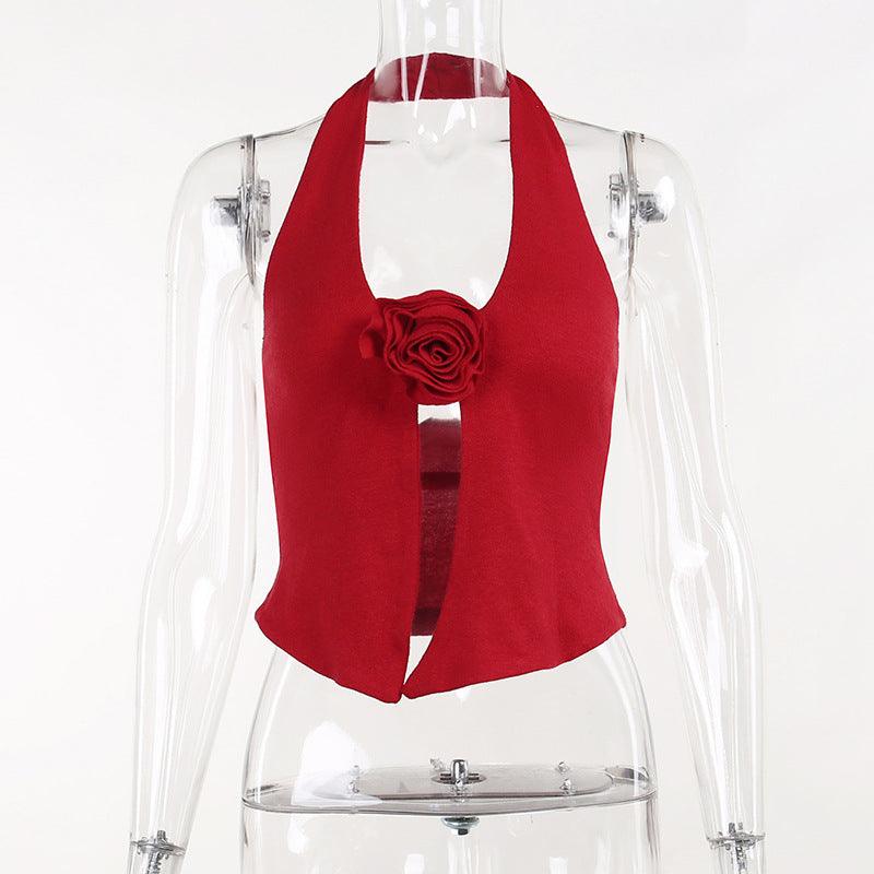 Flower Halter Knitted Vest Top - Trendha