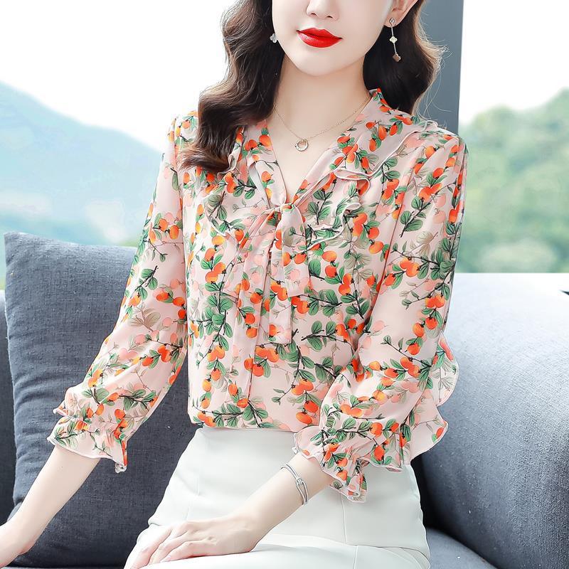 Fragmented Chiffon Shirt With Stylish And Stylish V-neck Straps - Trendha