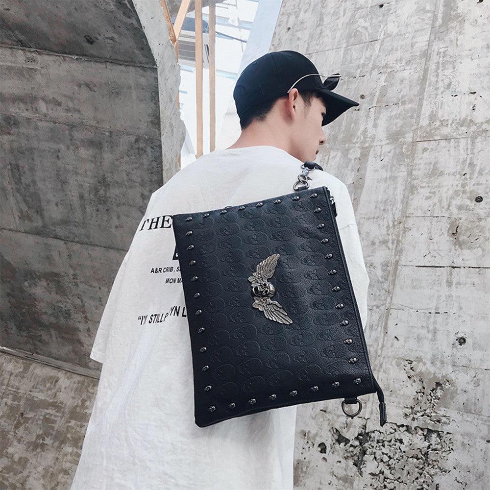 Ghost Head Skull Shoulder File Bag Rivets - Trendha