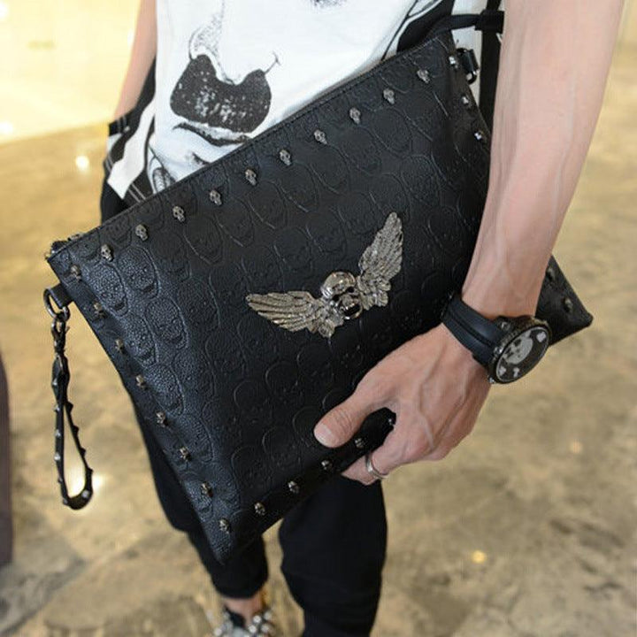 Ghost Head Skull Shoulder File Bag Rivets - Trendha