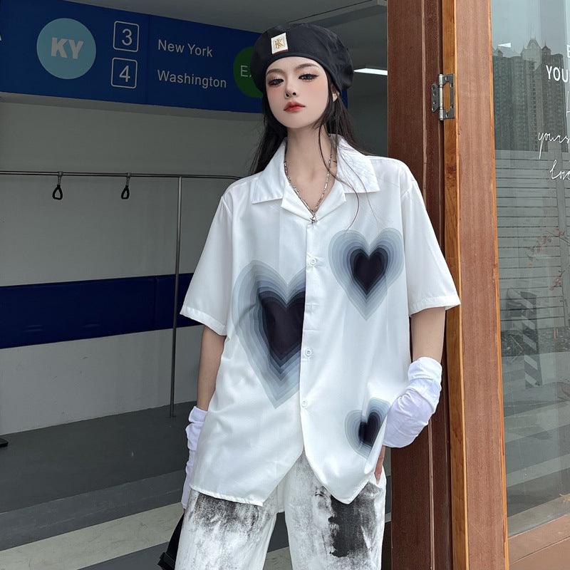 Gradient Love Print Short Sleeve Shirt - Trendha