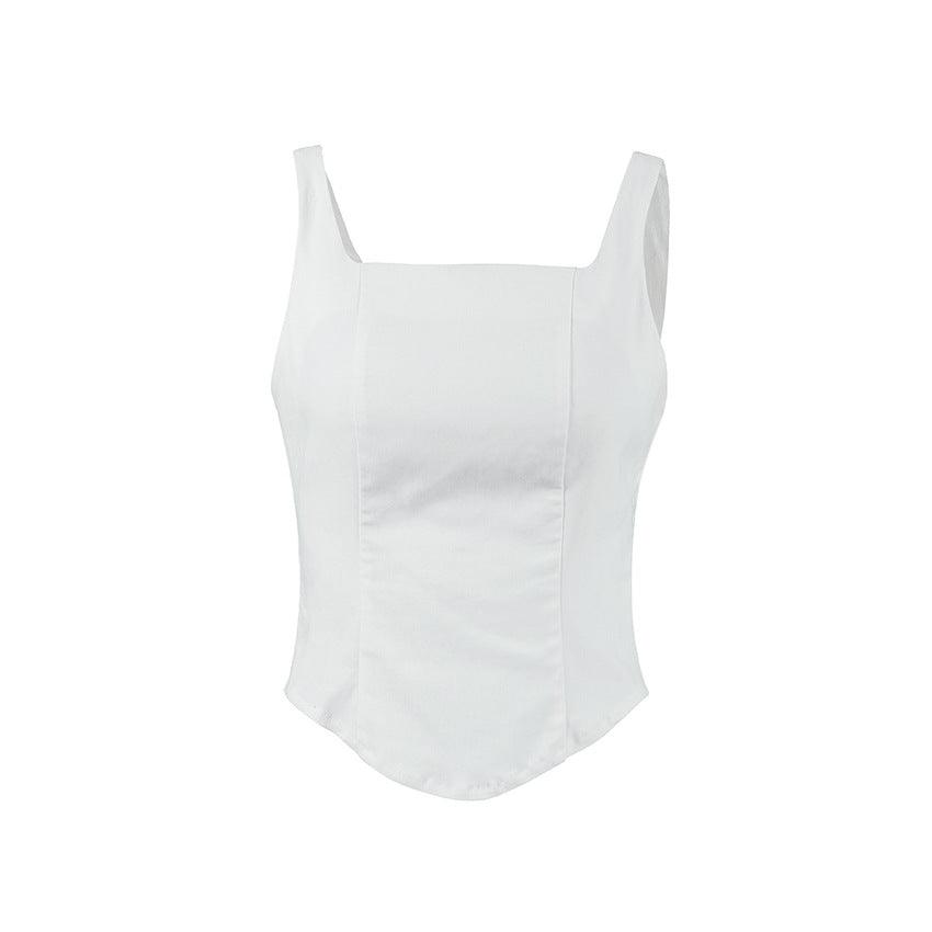 Inner Design White Square-cut Collar Sleeveless Top - Trendha