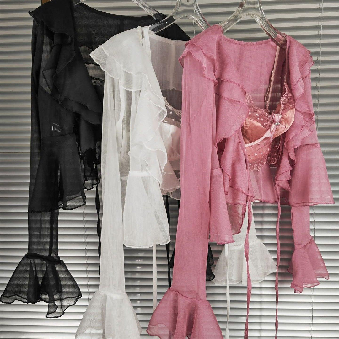 Lace Suspender Chiffon Cardigan Two-piece Set - Trendha