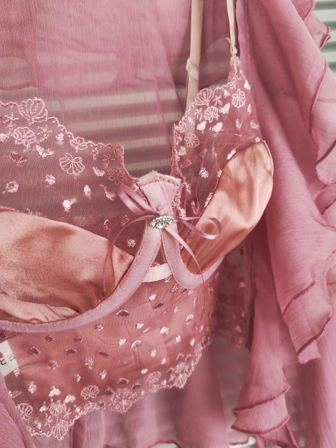 Lace Suspender Chiffon Cardigan Two-piece Set - Trendha