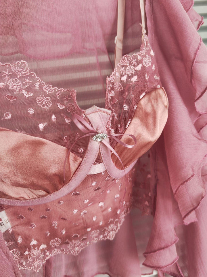 Lace Suspender Chiffon Cardigan Two-piece Set - Trendha