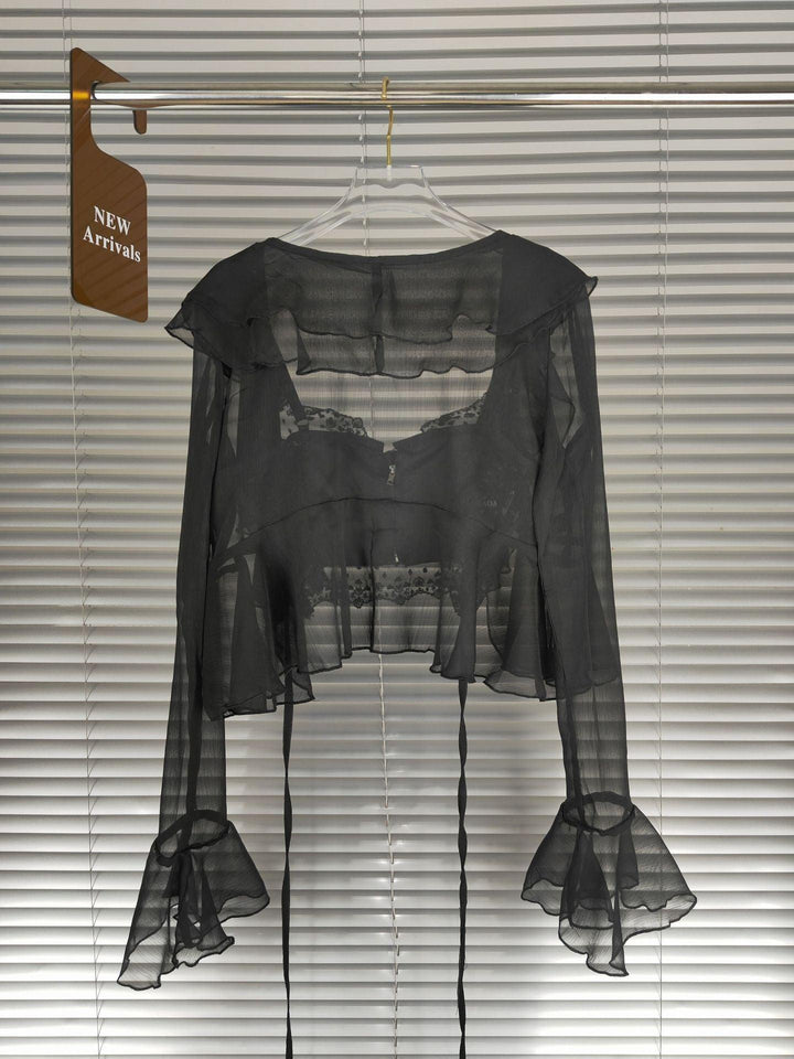 Lace Suspender Chiffon Cardigan Two-piece Set - Trendha