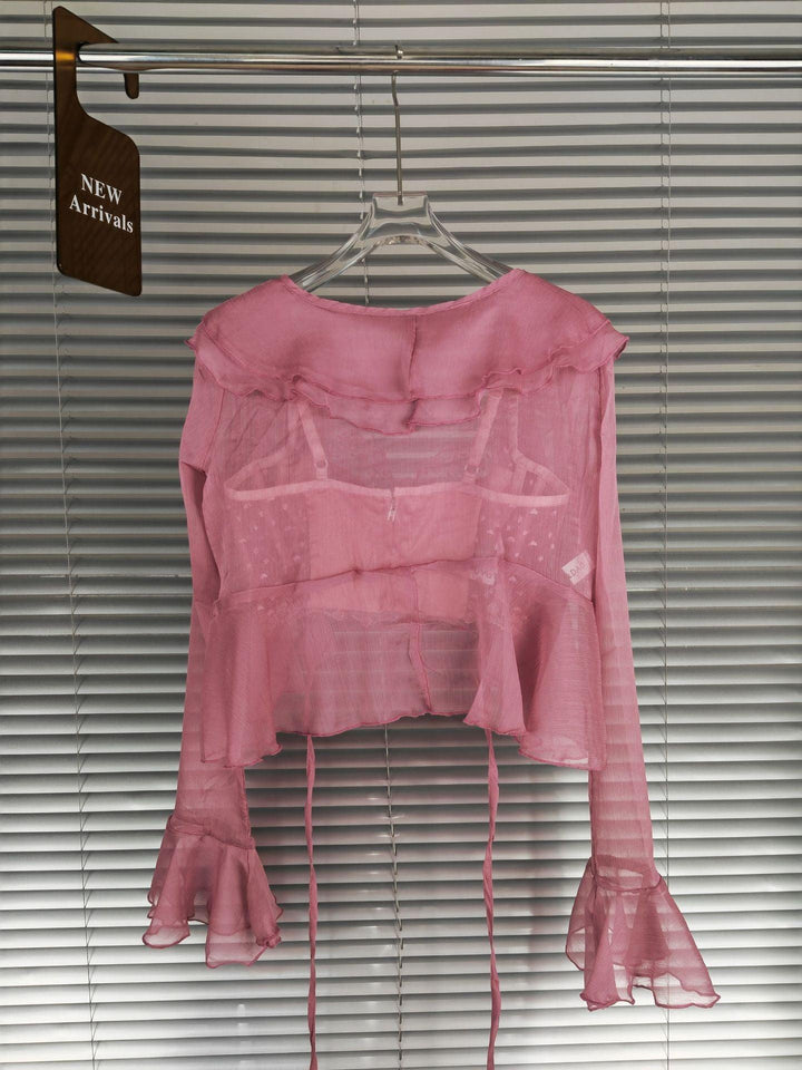 Lace Suspender Chiffon Cardigan Two-piece Set - Trendha