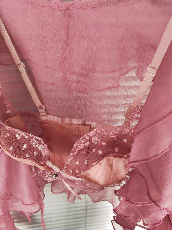 Lace Suspender Chiffon Cardigan Two-piece Set - Trendha