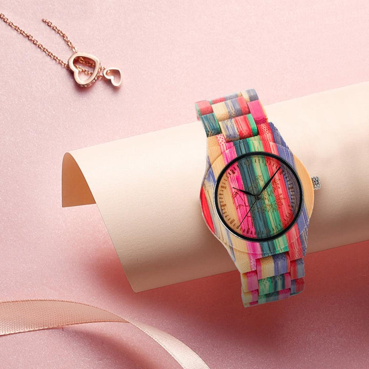 Leisure Color Quartz Bamboo Wood Watch - Trendha