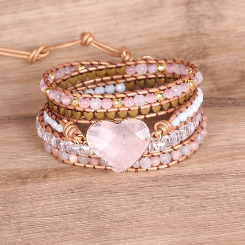 Love Pink Crystal Chip Braided Bracelets Creative Multi-layered Jewelry - Trendha