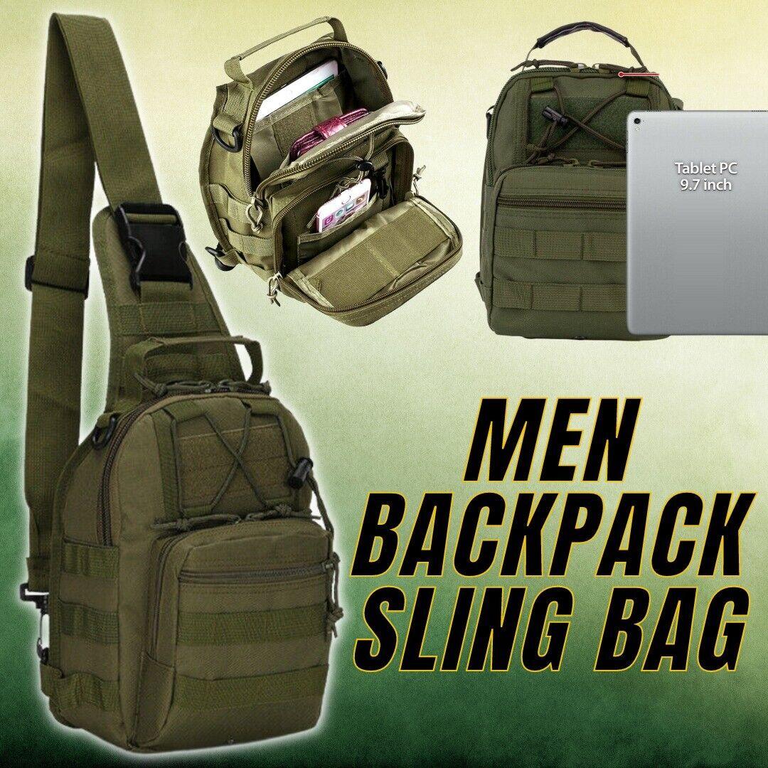 Men Backpack Molle Tactical Sling Chest Pack Shoulder Bag Outdoor Hiking Travel - Trendha