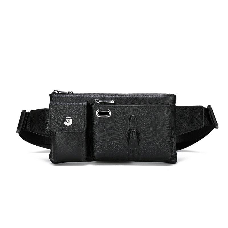 Men's Leather Top Layer Cowhide Running Chest Bag - Trendha