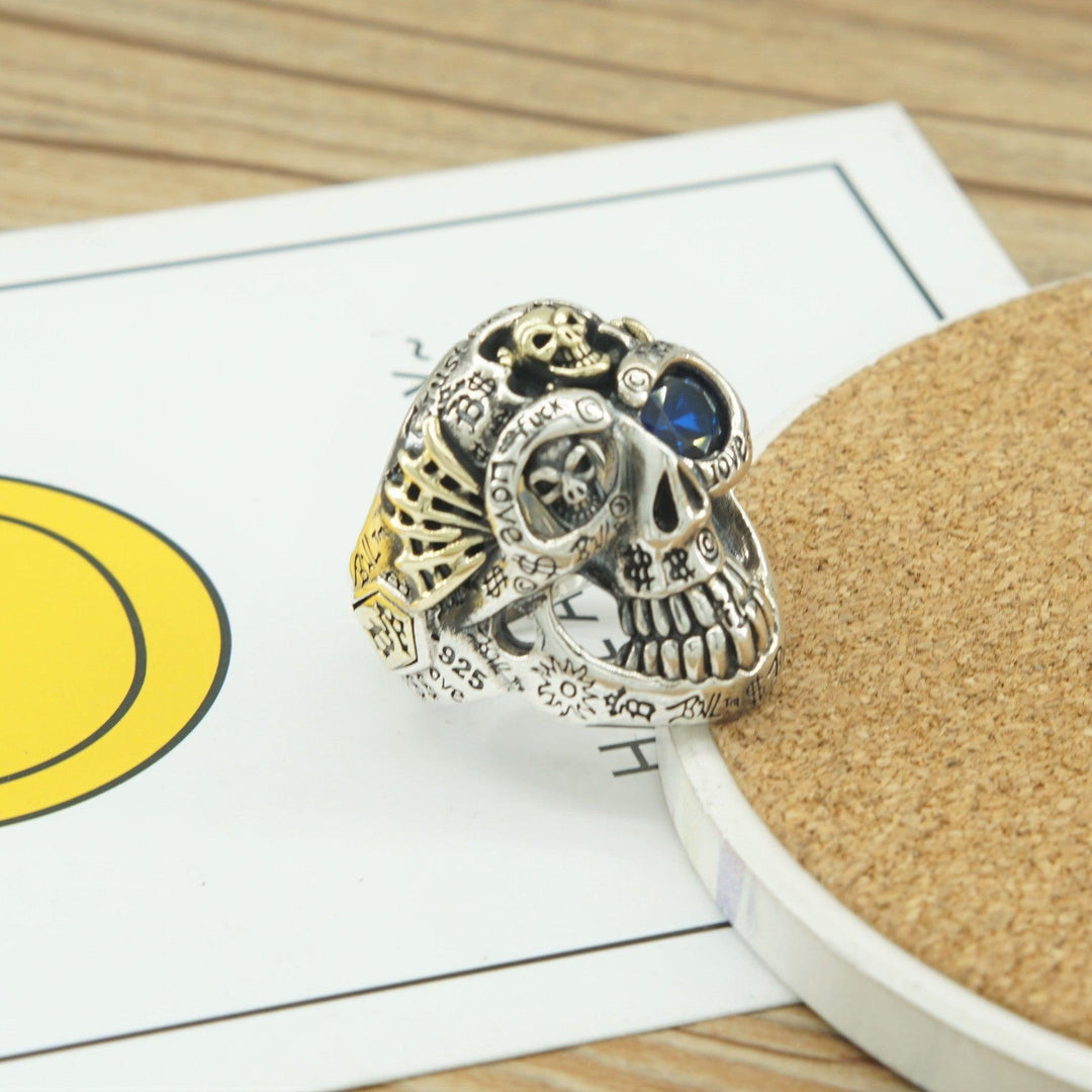 Men's Personality Sterling Silver Graffiti Skull Ring - Trendha