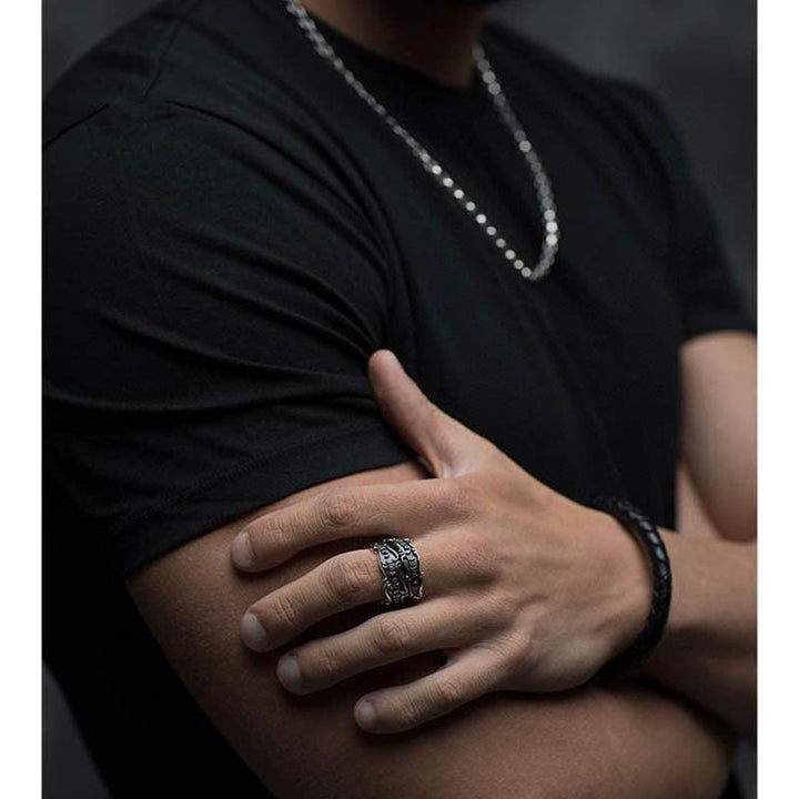 Men's Sterling Silver Personalized Retro Ribbon Ring - Trendha