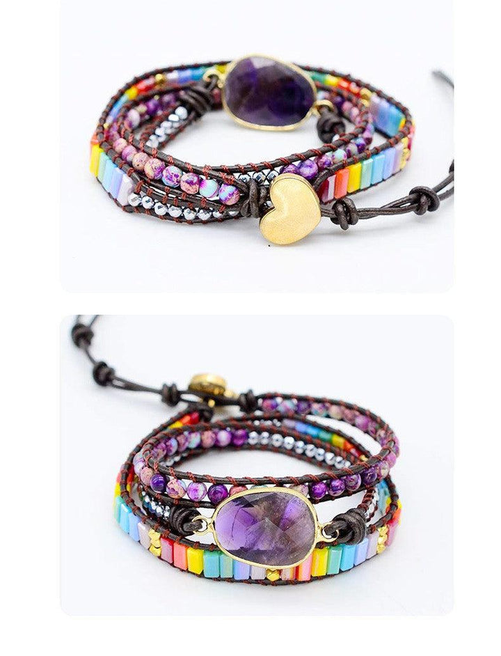 Natural Stone Woven Multi-layer Winding Amethyst Bracelet - Trendha