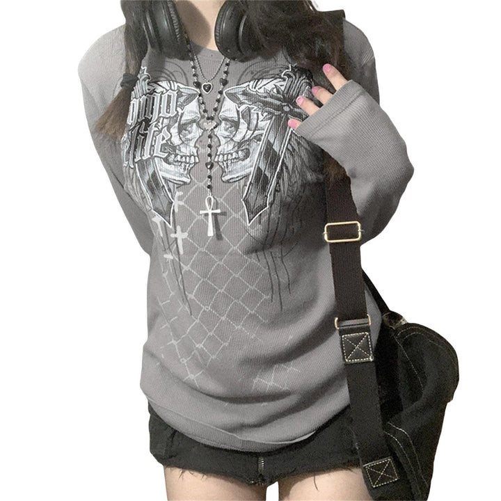 New Casual Halloween Skull Print Pullover For Women - Trendha