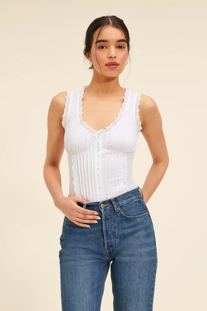 New Embroidered Lace Sweet U-collar Slim-fit Tank Top - Trendha