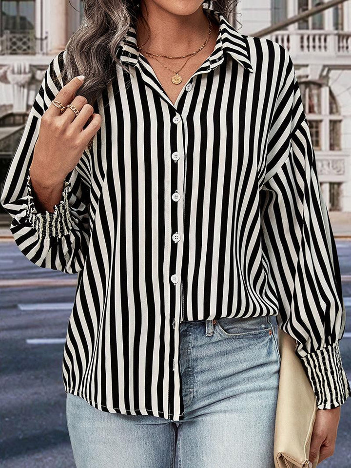 New European And American Long-sleeved Commuter Striped Shirt For Women - Trendha