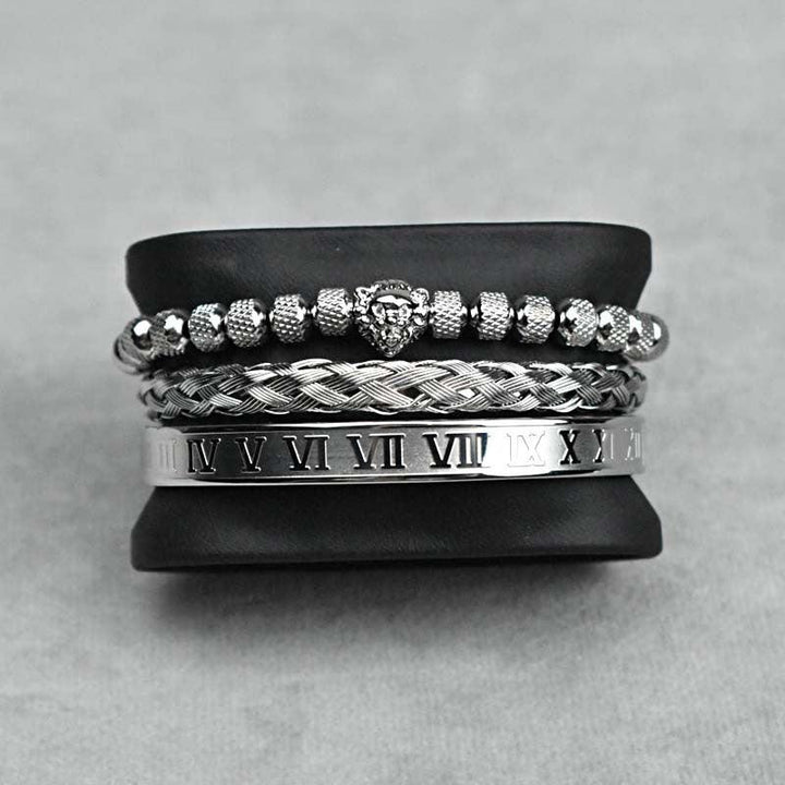 Pineapple Beads Mesh Stainless Steel Lion's Head Braided Bracelet Suit - Trendha