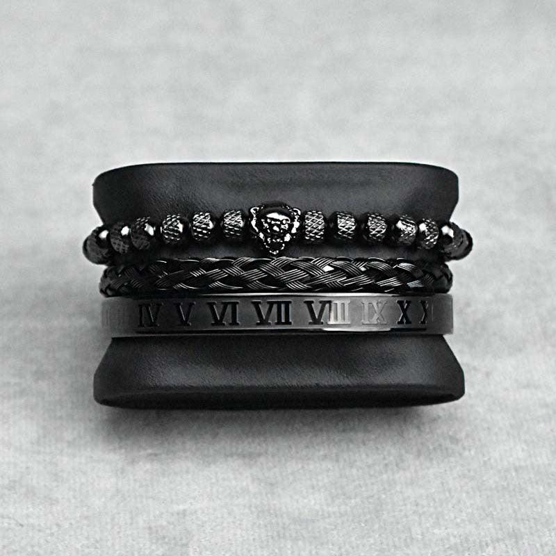 Pineapple Beads Mesh Stainless Steel Lion's Head Braided Bracelet Suit - Trendha